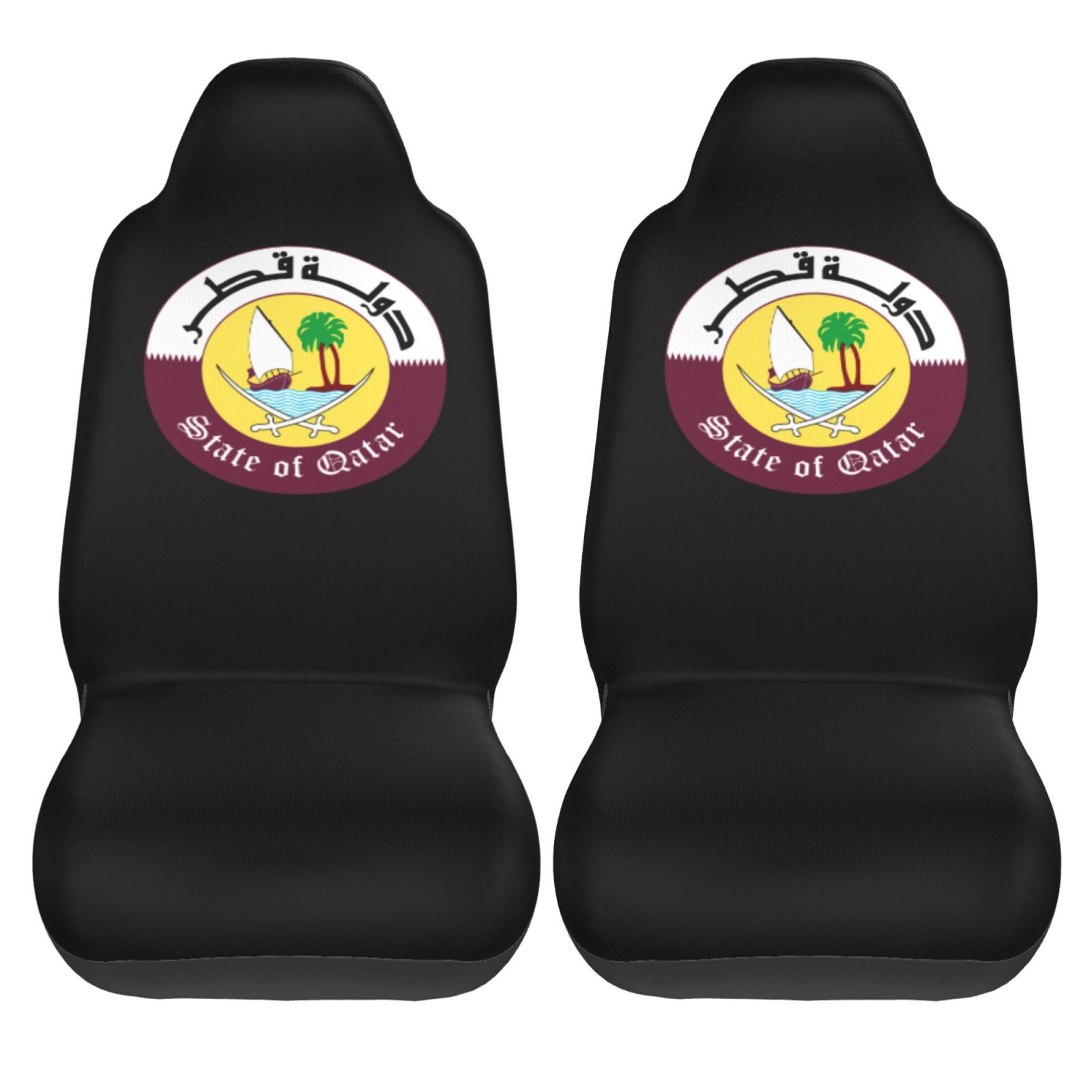 Qatar Car Accessories - Autositzbezüge mit Katar-National-Emblem-Muster, 2-teilig, Vordersitzschutz, Eimer,
